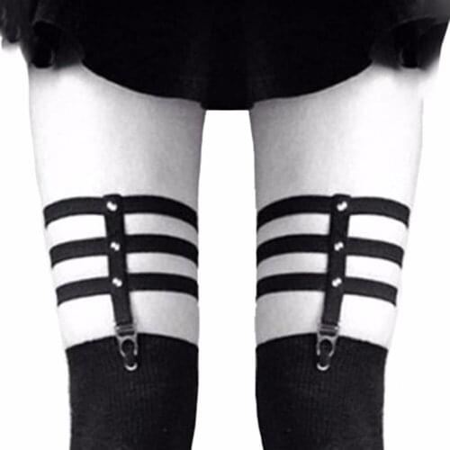 Fashion Cosplay Sexy Suspender Belt Girls Harajuku Punk Gothic Garter Bet Women Elastic Rivets Thigh Leg Ring Garter