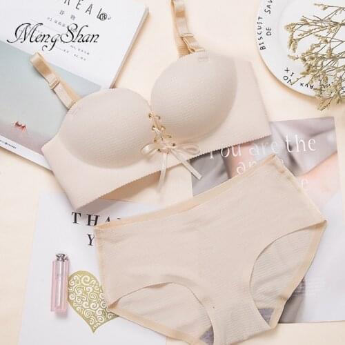 New Bra Suit with Lattice Tie Comfortable seamless gathering One piece steel bracket Womens Bra Suit bra push up 85A 85B 85C