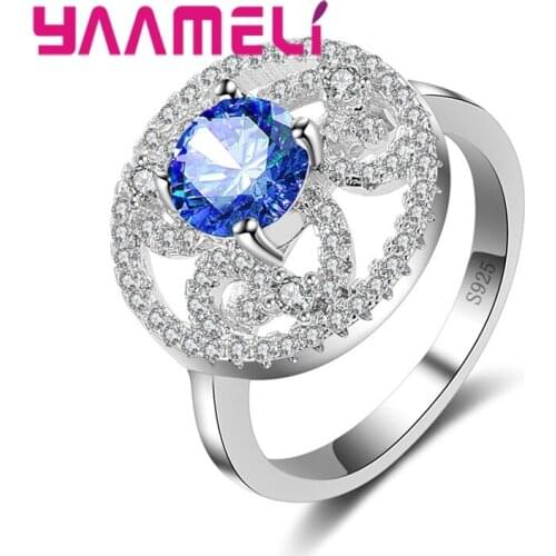 Wholesale High Quality Cubic Zirconia Crystal Round Finger Rings For Women Ladies New 925 Sterling Silver Jewelry Gift