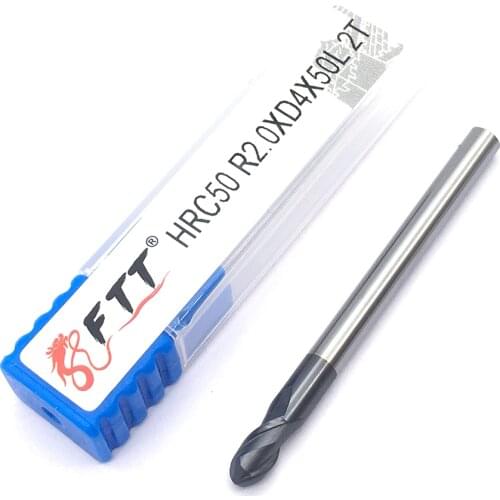 1PC R2.0XD4X50L 2 flute CNC Milling Cutter HRC50 Tungsten Steel Ball Nose End Mill Solid Carbide Ball Nose Cutting Tools