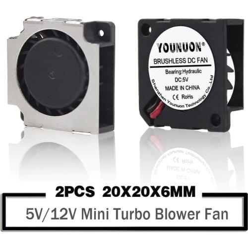 2PCS YOUNUON 5V 12V 20x20x6MM Blower Fan 2cm 20mm Mini Blower Cooling Cooler Fan 2006 Turbo Blower Radiator Fan Hydraulic