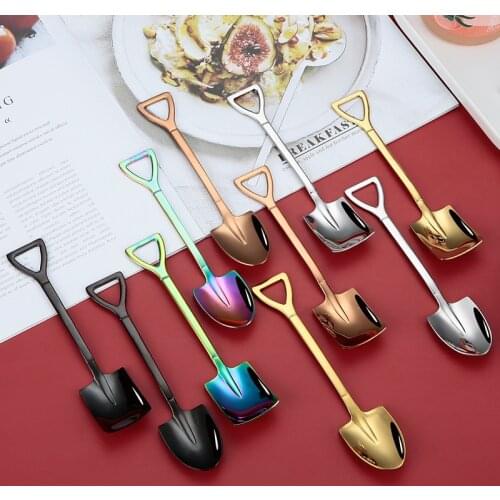 304 creative retro shovel coffee spoon stainless steel dessert spoon watermelon spoon ice cream spoon tip shovel flat shovel
