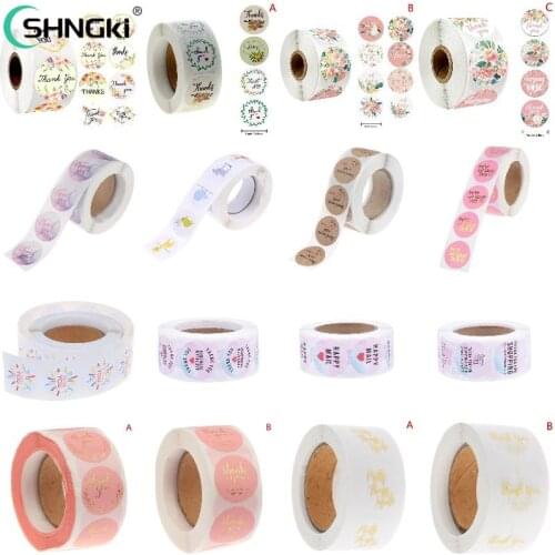 500Pcs/roll Cute Floral Thank You Sticker Seal Label Christmas Gift Decoration Sticker Packaging Stationery Sticker