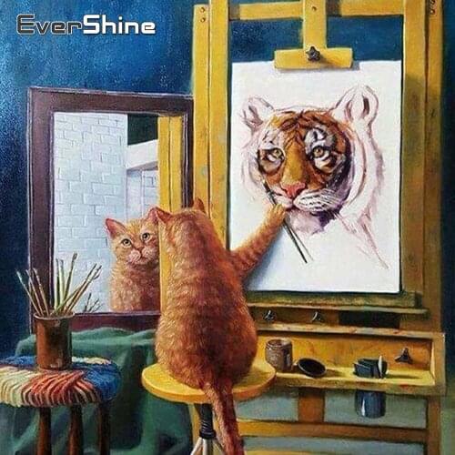 Evershine Diamond Painting Cross Stitch Cartoon Rhinestone Picture Diamond Embroidery Cat Full Set Diamond Mosaic Wall Sticker