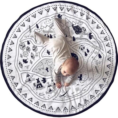 Baby Crawling Mat World Map Pattern Game Blanket Floor Playmat Animal Early Education Round Carpet Childrens Room Decoration
