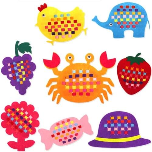 Chlidren Kindergarten Handmade DIY Non-Woven Weaving Teaching Aids Kits Cartoon Fruit Animal Hats Early Education Felt Packages