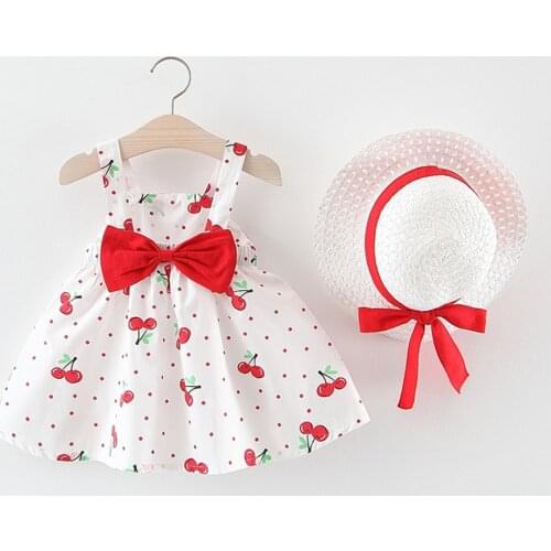 Baby Girl Clothes Summer Party Clothing for Girl Toddler Baby Kids Girls Sleeveless Cherry Dot Princess Dresses Bow Hat Outfits