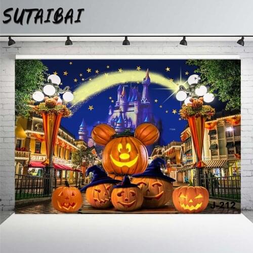 Halloween Party Photography Backdrop Fairy Castle Moon Night Pumpkin Lanterns Street Photo Background Photographic Studio Booth