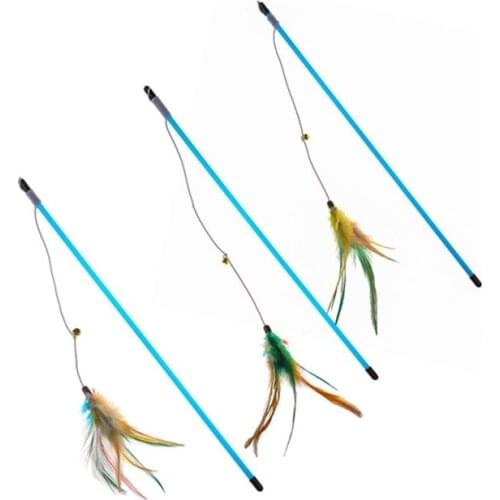 Pet Cat Teaser Toys Cat Wand Toys Plastic Stick Kitten Funny Colorful Feather Rod Cat Interactive Toys Pet Cat Playing Supplies