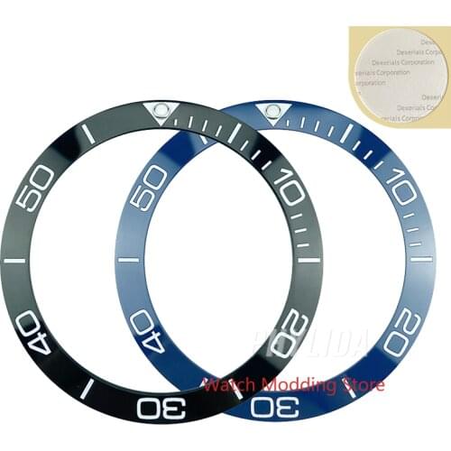 38mm Black/Blue White Printing Ceramic Bezel Inserts For NEW CONQUEST Style SKX007/009 Diver Watch Parts Luminous Pip