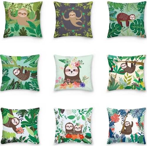 Cute Lazy Animal Tropical Plants Printed Pillow Decorative Cover for Sofa Chair Car Waist Throw Cushion Cover Protective Cover