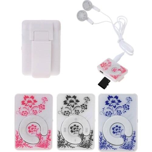 OOTDTY Mini Clip Floral Pattern Music MP3 Player 32GB TF Card With Mini USB Cable + Earphone