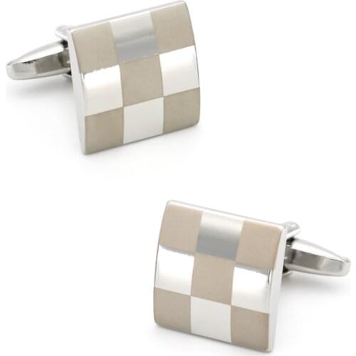 Mens Laser Square Check Cuff Links Copper Material Silver Color