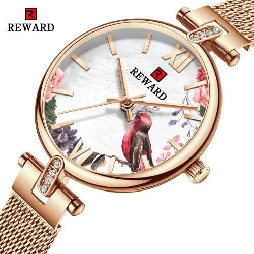 REWARD New Fashion Women Watches Charm & Elegant Design Lady Watch Japan Quartz Waterproof Glossy Mesh Strap Female Clock