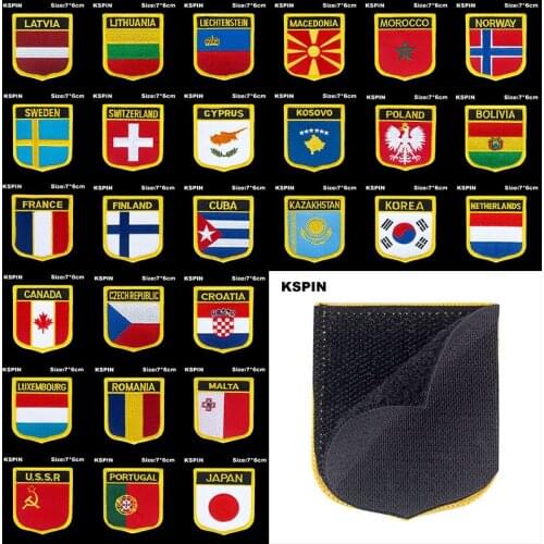 National Flag Patch Hook Loop Azerbaijan Cuba Kazakhstan South Korea Badges Armband 3D Stick on Jacket Backpack Stickers