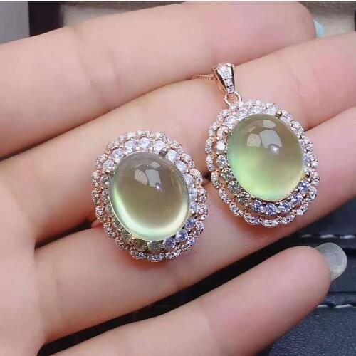 Natural Grape Stone S925 Ring Pendant Necklace Set Fine Fashion Weddings Jewelry for Women Free Shipping MeibaPJFS