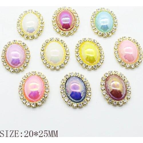 New hot sale 10Pcs 20 * 25mm oval colorful DIY jewelry accessories pearl rhinestone base embellished cap decoration
