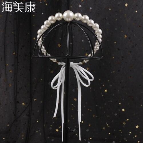 Haimeikang Fashion Luxury Big Pearl Headband for Women Lace up Ribbon Hair Band Girls Hairbands Party Pearl Girls Hair Accessory