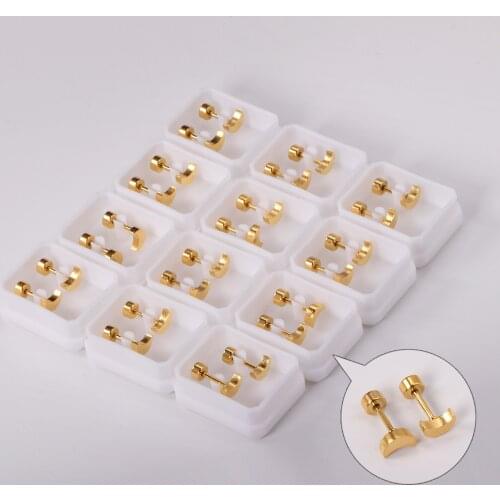 12 Pairs 316L Stainless Steel Small Earring Sets Wholesale Accessories Gold Color Moon Shape Screw Back Stud Earrings Bijoux