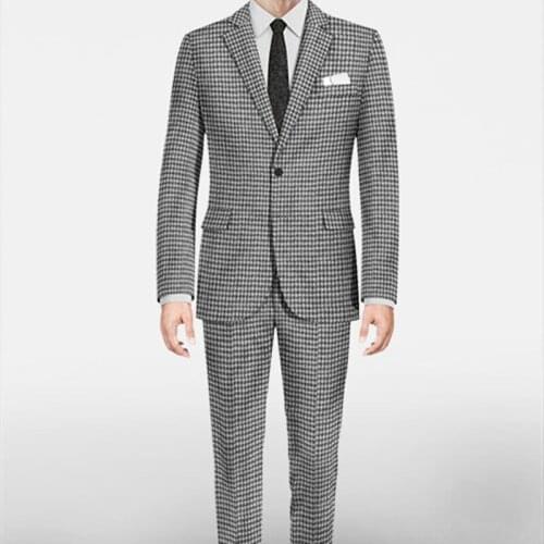 Autumn Luxury High Quality Houndstoo Dark Grey Men Suits Slim Fit Groomsmen Tuxedo For Wedding Dinner Party Male Clothing 2 Prc