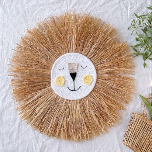Lion King Hanging Decorations Wall Art Hand Knitted Cartoon Tassel Nursery Room Wall Hangings for Home Bedroom Living Room Decor