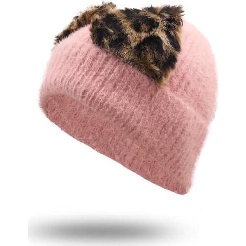 Simple Fox Ear Beanie Hat for Women Winter Hat Knitted Rabbit Fur Skullies Hat Warm Bonnet Cap Female Hats for Girl hat