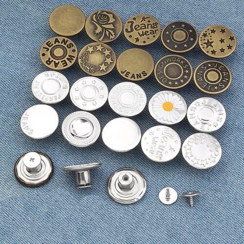 10PCS Waistband Buttons Nail-free Jeans Button Accessories Detachable Waist Adjustment Screws Multi-purpose Metal Buckle