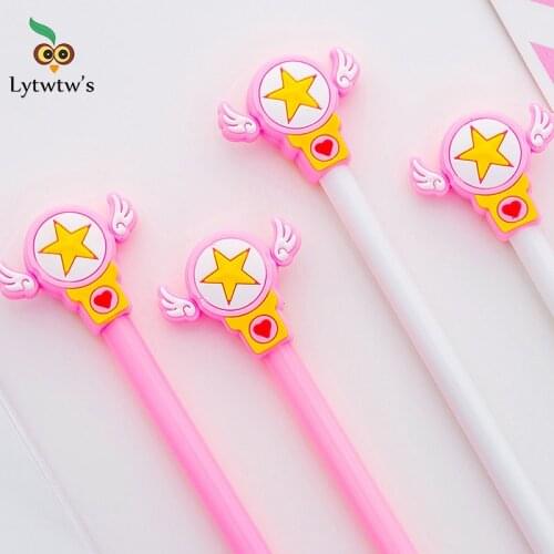 1 Piece Cartoon Kawaii School Supply Office Stationery Gel Pen Handles Creative Cute Gift Star Lovely Pink Wings