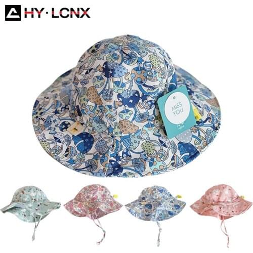 Spring Summer Children Floral Cartoon Print Sun Fisherman Hat Boys Girls Cotton Breathable Cute Outdoor Sports Bucket Hat