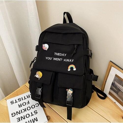 Middle High Schoolbag Girls Backpacks Women Multifunctional Pocket Nylon Large School Bags Female Cute Badge Pendant