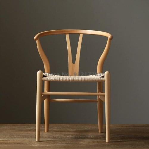 Nordic Solid Wood Y Chair Simple Coffee Chair Book Restaurant Log Dining Chair Home Back Chair New Chinese Chair Hemp Rope