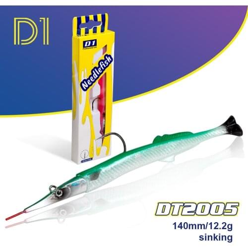 D1 140mm 12.2g Sinking Fishing Lures Weight Lead Jig Head Soft Lure T-Tail ice Fishing Good Swimming Action Bait For Bass Tuna