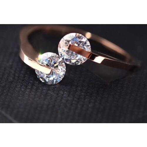 YUN RUO Gorgeous Cubic Zirconia Open Ring Bridal Wedding Rose Gold Fashion Titanium Steel Jewelry Woman Not Fade Drop Shipping