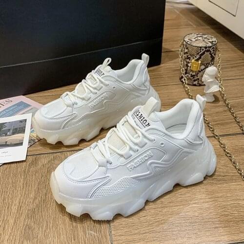 Llogai Women Platform Sneakers Fashion Lace Up Old Jelly sole Shoes Woman High Heels Basket Female Casual Shoes Pink Trainers