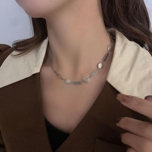 TIMEONLY Korean Style Smile Coin Letter Choker Necklaces Personality Sweater Necklace for Women Female Party Jewellery 2021 New