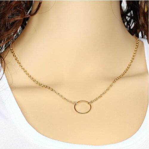 Party Gift 2018 New Brushed Forever Circle Necklaces For Women Alloy Fashion Long Chain Geometric Classic Round Necklace