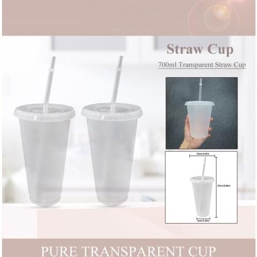 1/5Pcs 471/700ml Transparent Reusable Plastic Tumbler With Lid And Straw Cold Cup Straw Cup Drinkware Kitchen Accessories