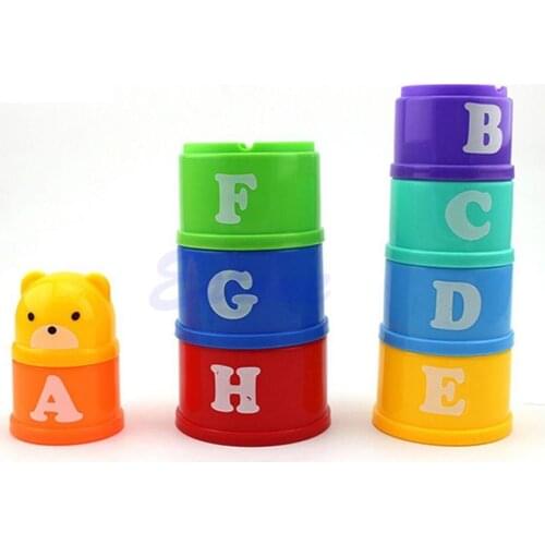 1Set Children Baby Kids Educational Toy Figures Letters Folding Cup Pagoda Stack