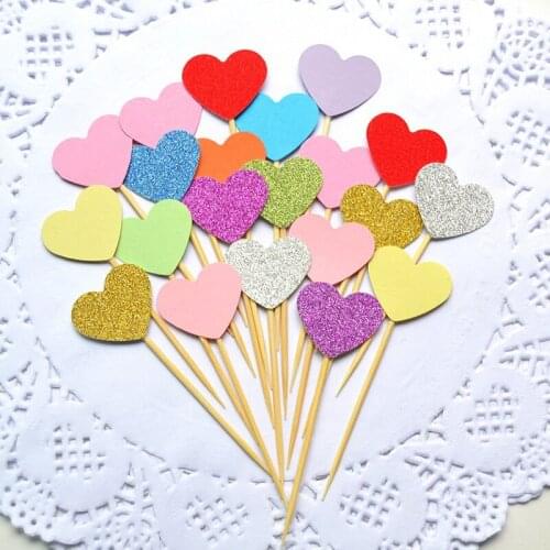 10 Pcs/lot Handmade Lovely Pink Heart Star Paper Cupcake Topper Happy Birthday Party Decorations Kids Wedding Cake Toppers