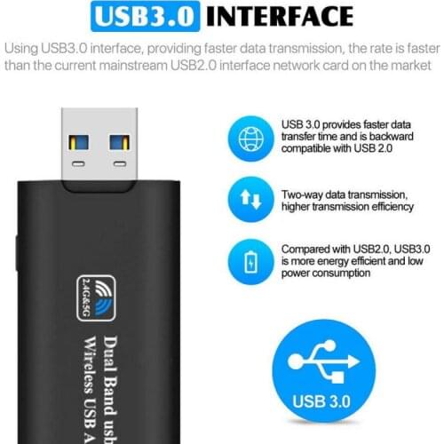 1200Mbps USB 3.0 Wireless WiFi Network Receiver Adapter 5GHz Dual Band Dongle KE