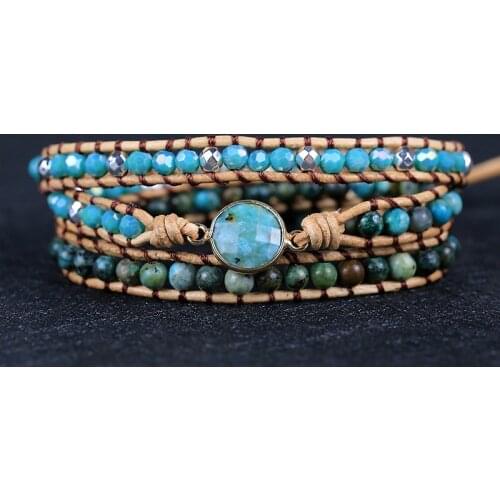 2021 Natural Stones 3 Strands luxury African turquoise charm Wrap Bracelets friendship Handmade braid jewelry drop shipping