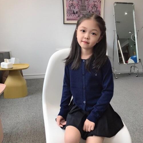 2021 Presale September 25th Kids Cardigans 80% Wool Solid Blue Girls Knitted Clothing Cherry Pattern Childrens Jacket