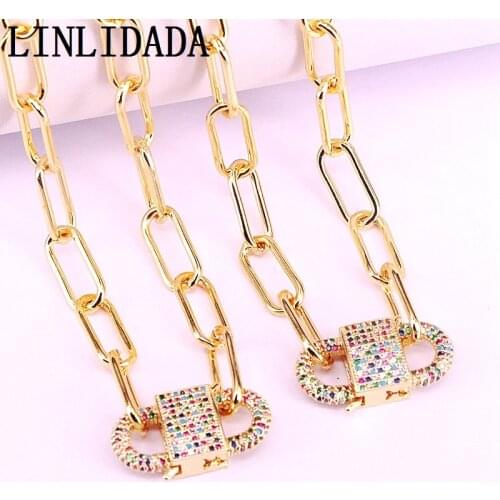 3Pcs Metal CZ Oval clasp buckle pendant necklace Gold Color retention Chain jewelry necklace