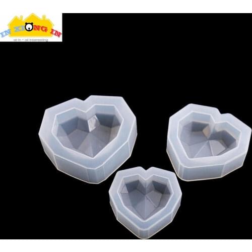 3pcs Mix DIY Resin Craft Diamond Heart Cabochons Silicone Molds Shiny Geometric Hearts Mold Handmade Resin Jewelry Charms Tools