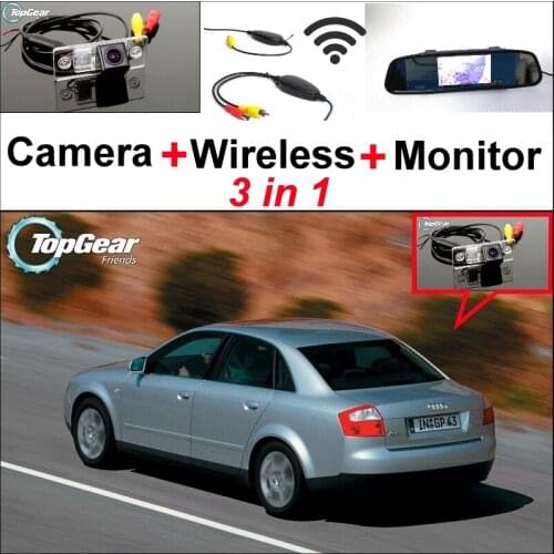 3 in1 Special Rear View Camera + Wireless Receiver + Mirror Monitor Easy DIY Back Up Parking System For Audi A4 B5 8D 1994~2001