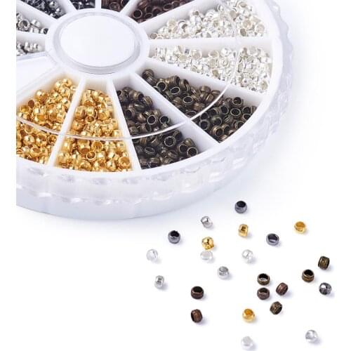 3000pcs 2mm Tube Crimp End Beads Copper Spacer Beads 6 Colors for DIY Jewelry Making Findings Supplies Necklace Hole: 1.2mm