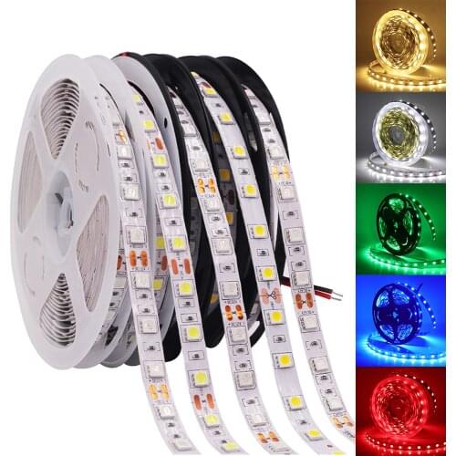 5m/lot DC 12V SMD 5050 LED Strip 60LEDs/m IP21 IP65 Warm White /White/RGB Flexible Ribbon LED Strip For Home Decoration