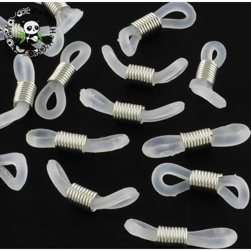 500pc Silicone EyeGlass Holders with Jewelry Making DIY Tone Iron Findings Clear Decoration Accessories 18~20x5~6mm,Hole:2mm F80