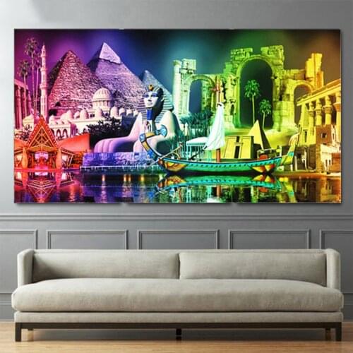5D DIY Full Square round drill Diamond painting Cross Stitch Egyptian Pyramids Rhinestone landscape Embroidery home Mosaic decor