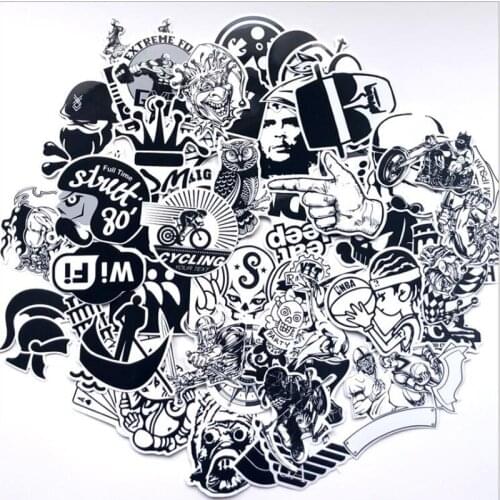 60Pcs Black And White PVC Toys Sticker For Kids Funny Horror Luggage Guitar Motorcycle Waterproof Graffiti Sticker Pack